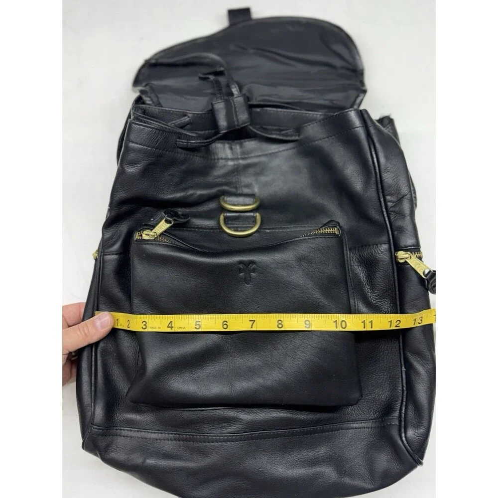 Vintage FRYE Black Genuine Leather Large Backpack w/ Y Pulls